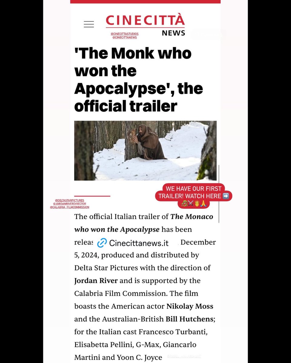 NikolayMoss's tweet image. Press coverage on our trailer release is out! In theaters December 5th! 🇮🇹

#filmnews #comingtotheaters 

cinecittanews.it/il-monaco-che-…
