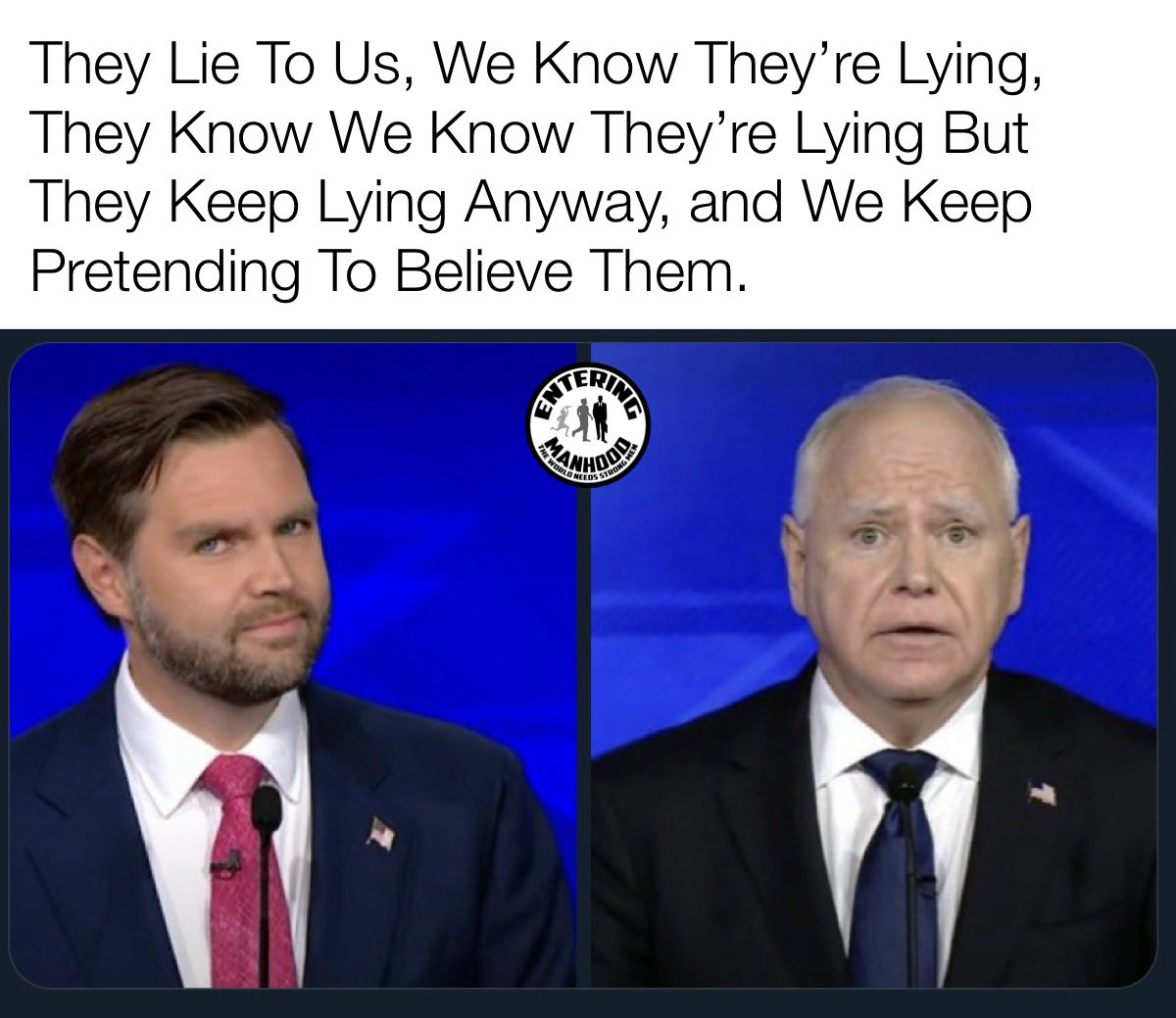 strongmenHQ's tweet image. It’s never been more apparent that the American people are awakening to the lies, corruption and manipulation they’ve been fed for a long time. 

@JDVance crushed @Tim_Walz last night, in the nicest way possible. 

#VanceVsWalz