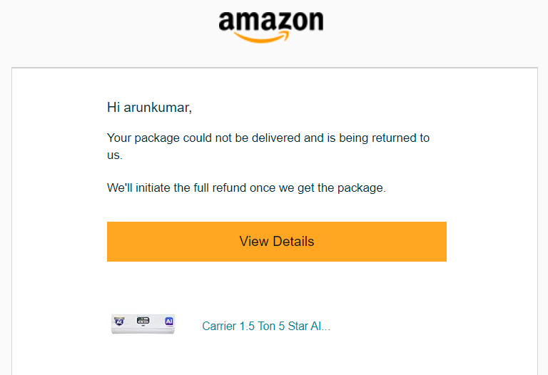 arunkmr865's tweet photo. Pathetic Delivery Service by @amazonIN in this Fake GIF Festival. I have ordered a Carrier AC which is cancelled by Fake Calling me twice and When I called back received no response, later I received a mail saying that the "Package could not be delivered and is being returned". https://t.co/ojdQvYLr1r