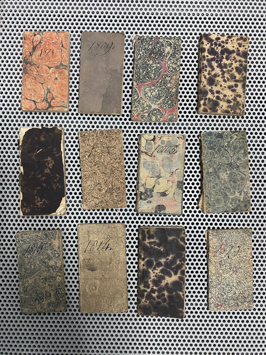 Archive joy - think you're checking out potential mould on a new accession and discover lovely marbling on teeny tiny books 😍 (and mould too).