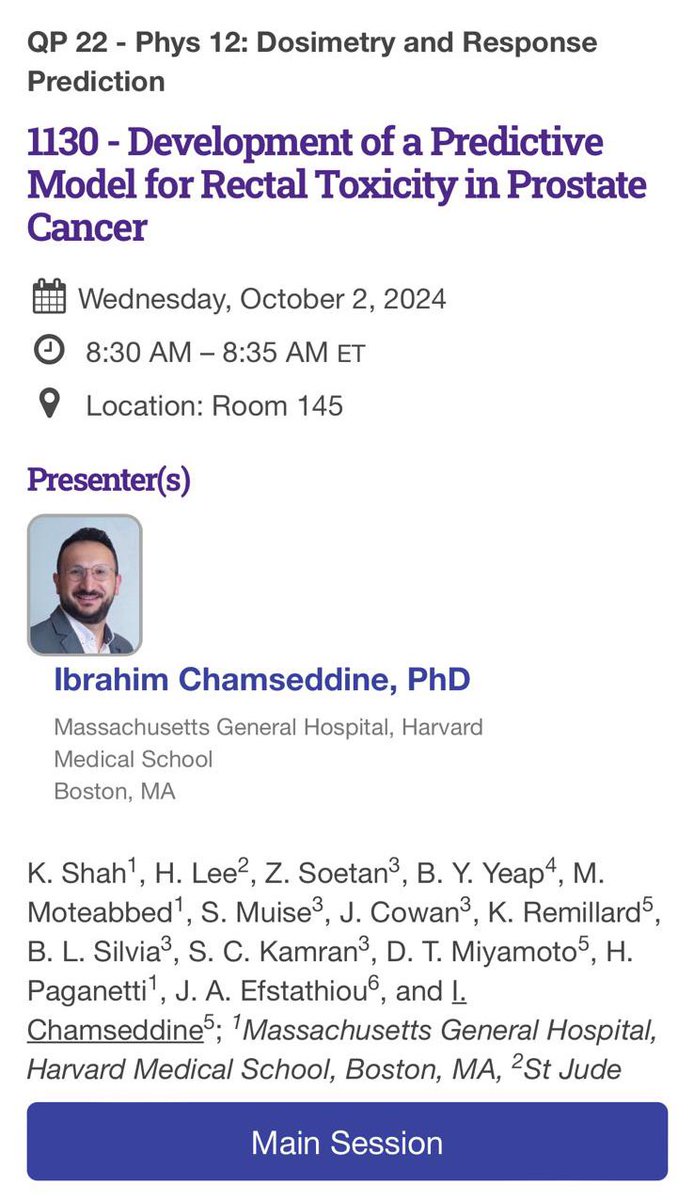 ibracham_'s tweet image. Still at #ASTRO24? I’m presenting shortly the work of @keyurmedphys who developed an accurate model for toxicity-informed selection of proton therapy for prostate cancer. Join us in Room 145. @MGH_RI @HarvardRadOnc