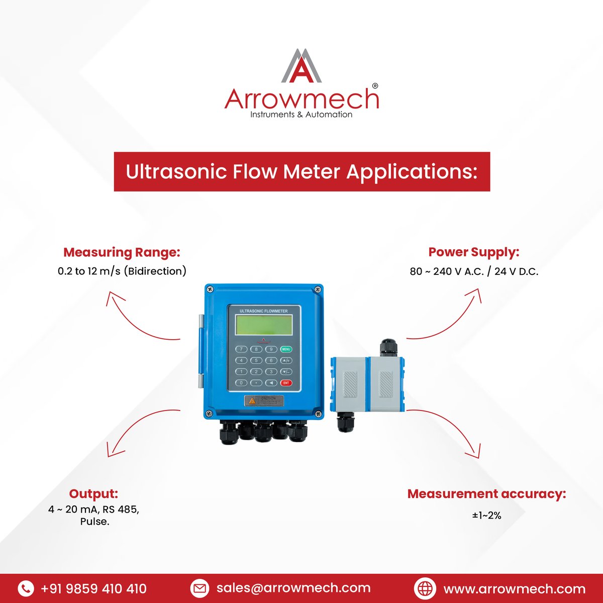 arrowmech's tweet photo. 💧 Accurate Flow Measurement Made Easy with Arrowmech's Ultrasonic Flow Meters!  
📞 +91 9859 410 410
📧 sales@arrowmech.com
🌐 https://t.co/6TO4jmH1Qk

#UltrasonicFlowMeter #FlowMeter #Industry40 #Arrowmech #PrecisionMeasurement #FlowMeters #IndustrialSolutions #watermeter https://t.co/Q2w4N0x0ss