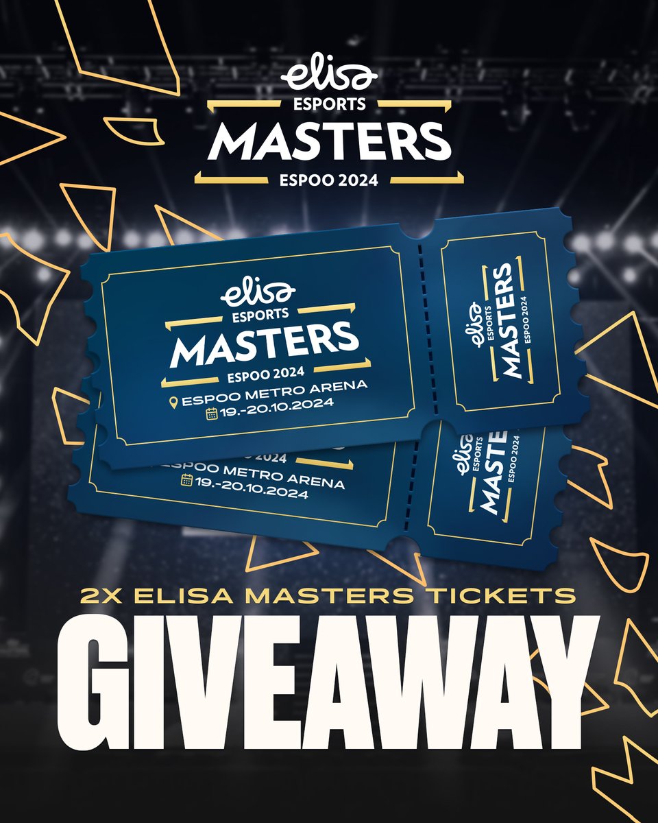 Chance to win Elisa Masters Espoo tickets for you and your friend 🔥

To enter:
🔁 RT this post
🗨️ Comment who you'd like to go with

Giveaway ends on Monday 7.10. at 12:00 EEST. Tickets are for the Playoffs Stage (Saturday &amp; Sunday).

You can also secure your tickets already at