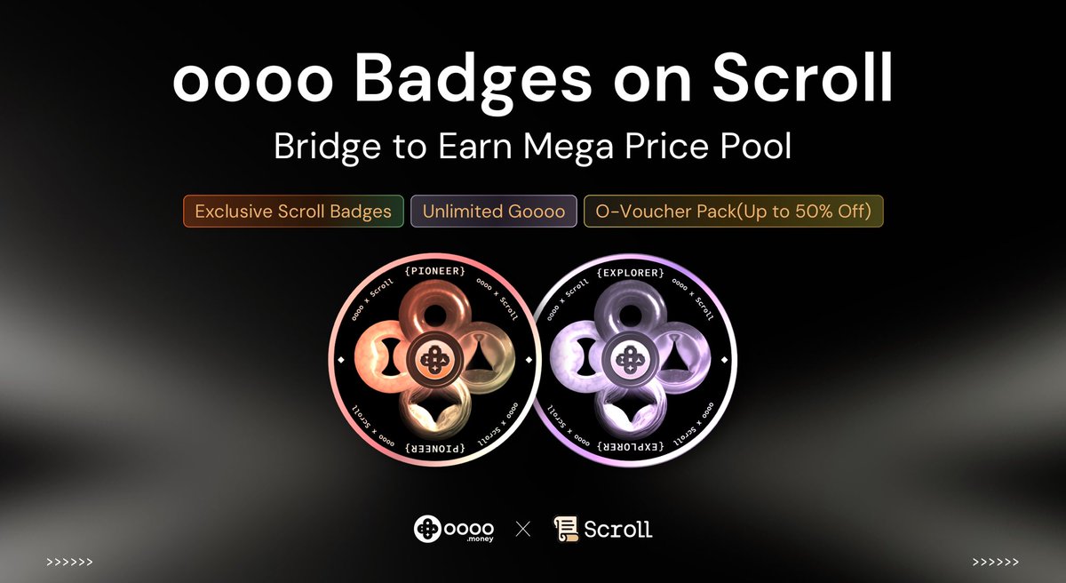 🥳🥳New Badges are now live on <a href="/Scroll_ZKP/">Scroll</a>,  we are offering mega rewards:

🔶2 Exclusive #BadgeonScroll
🔶8 #Goooo for Each Transaction
🔶Lucrative O-Voucher, Up to 50% Off

Win the rewards now👇👇👇

💎Pioneer: scroll.io/canvas/badge-c…

💎Explorer: scroll.io/canvas/badge-c…
