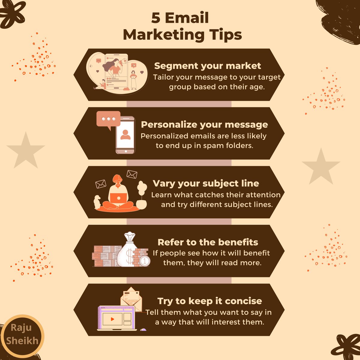Rajusheikh2024's tweet photo. 5 Email Marketing Tips
#EmailMarketingMagic #InboxImpact #TargetedSuccess #PersonalizeToWin #SubjectLineStrategy #EmailEssentials #EmailWins #ClicksAndConversions #BoostYourOpenRate #TailoredEmails #SegmentSmart #ConciseCommunication #EffectiveEmails #DirectToInbox #Rajusheikh https://t.co/wvwPljNtnM