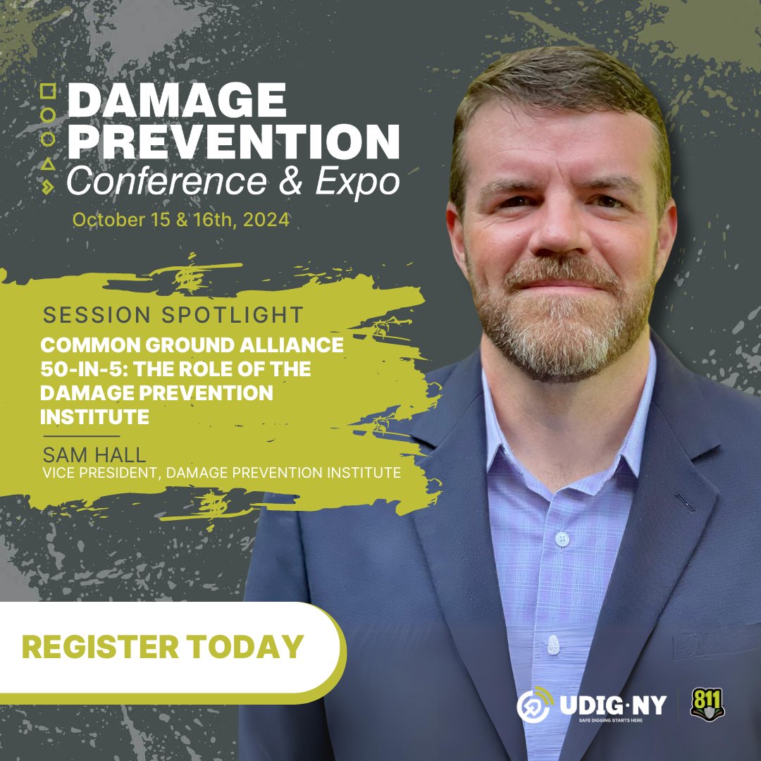 Session Spotlight at the Damage Prevention Conference &amp; Expo! 

Join Sam Hall, VP of the Damage Prevention Institute, as he covers the Common Ground Alliances’s 50-in-5 initiative, aiming to reduce underground damages by 50% in 5 years. 

For more info: bit.ly/3OYVVfA