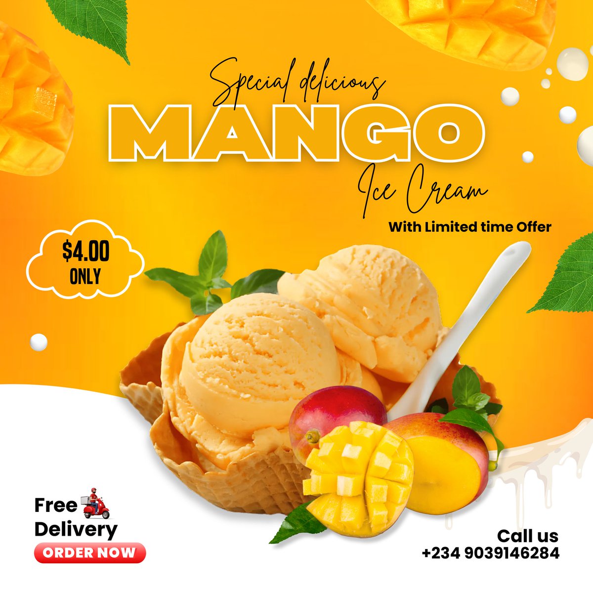 ObosuMabel's tweet image. Day 2 October daily design. 

For ice cream lovers. 
Mango flavor. 😋

Don&apos;t forget to place your order ✌️
#Dailydesign #graphicdesigners #Canva #October2