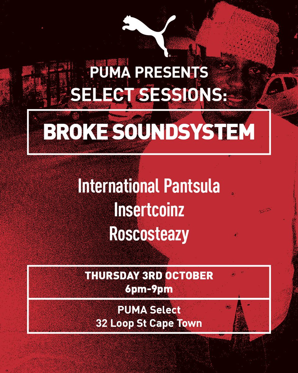 PUMASouthAfrica's tweet photo. First Thursdays and #PUMASelectSessions are back.⚡️🎧 CPT, you ready? Get your FREE tickets here: https://t.co/MtXMuaOxIE https://t.co/aRcYgOhcO7
