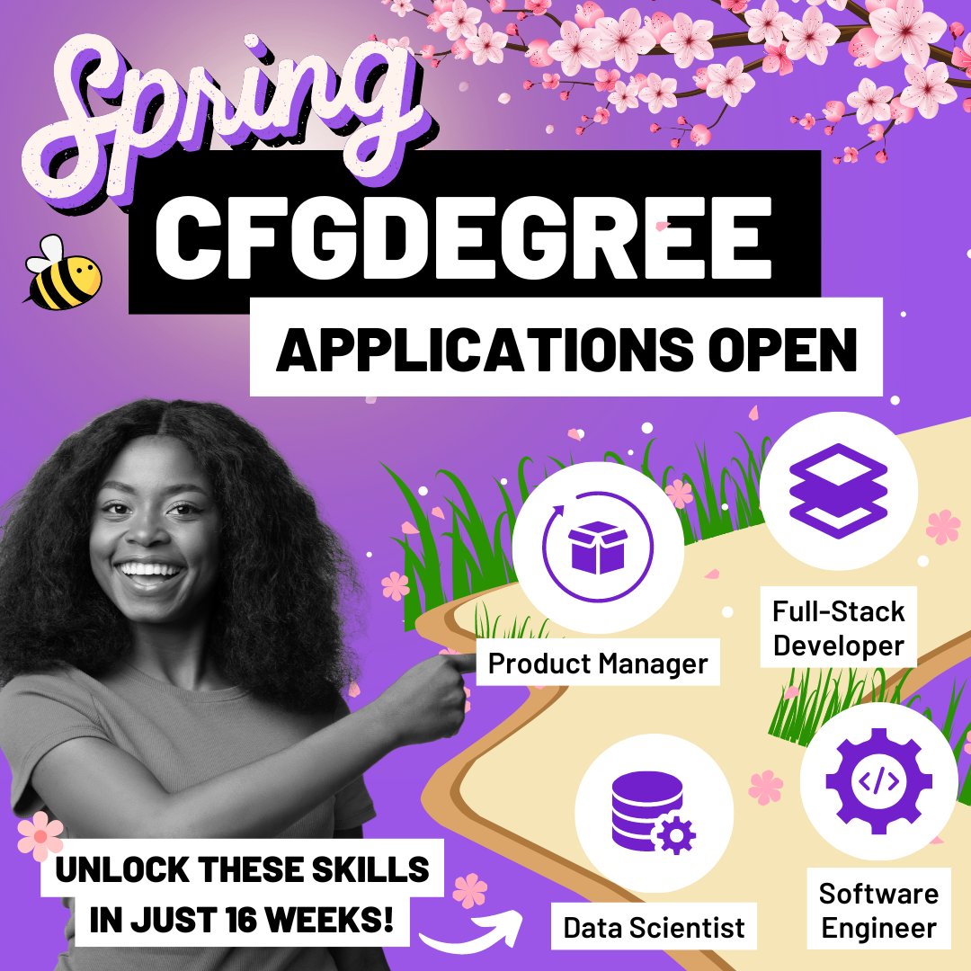 CodeFirstGirls's tweet image. SPRING CFGdegree Applications are OPEN! 🤩

💜 100% FREE, with potential job opportunities at top companies! 💜

Apply by Nov 1st, 5pm! Don’t miss out! 📢

👉 ow.ly/fyX950TAXII

#CodeFirstGirls #CFGdegree