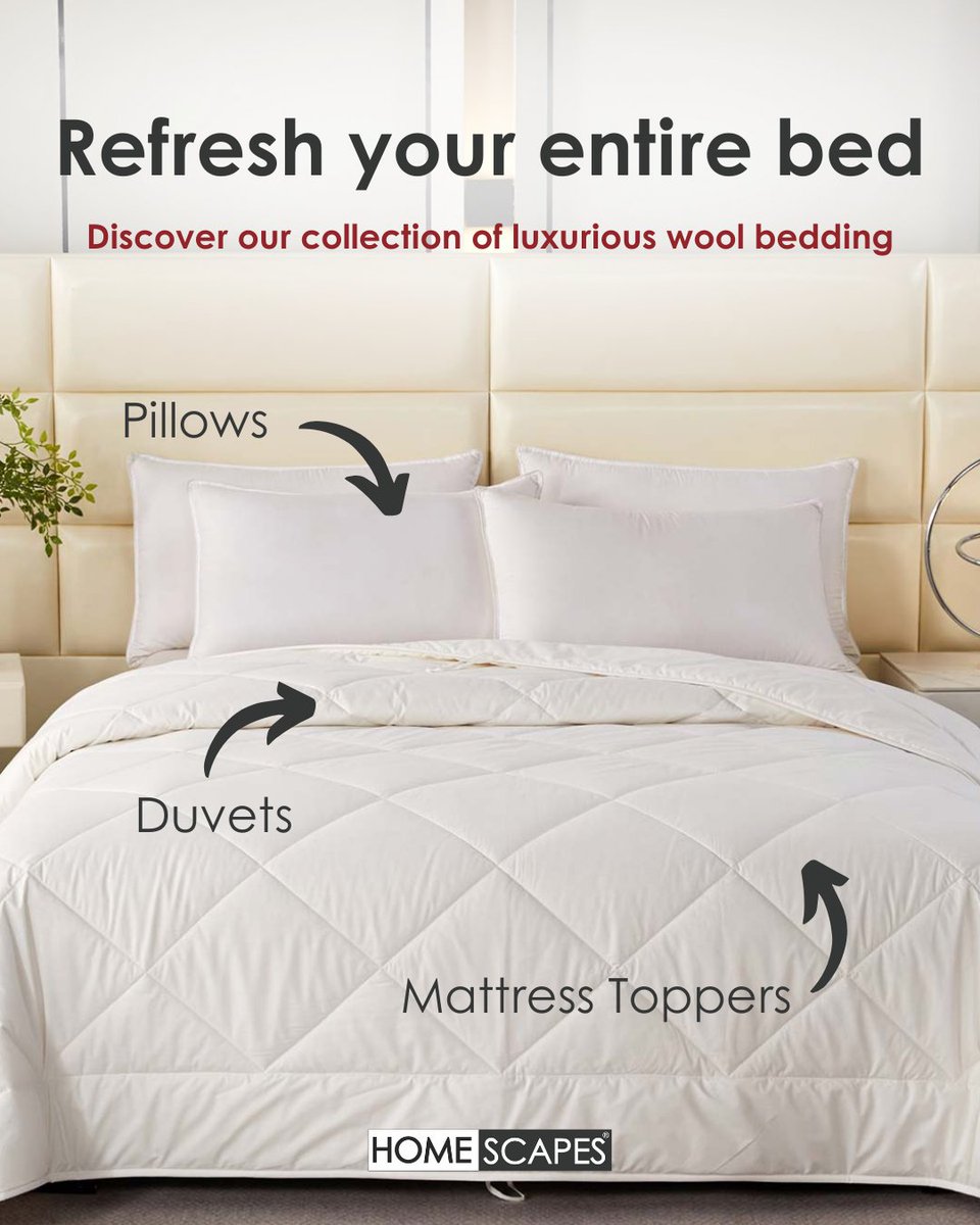 Your bed called... it wants a luxurious makeover ✨

We love our premium wool bedding, and you will too! Learn more about its benefits and why its good for you. 

Even better, they're included in our Payday sale happening right now at homescapesonline.com.
#Wool #Bedding #Sale