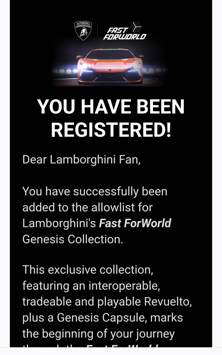 Elminselimov5's tweet image. @Lamborghini ve @animocabrands birlikde ortaya çıkardığı #FastforWorld Genesis koleksiyonu için allowlist linkinden  kayıt oldum. 
fastforworld.lamborghini.com/welcome-onboar…