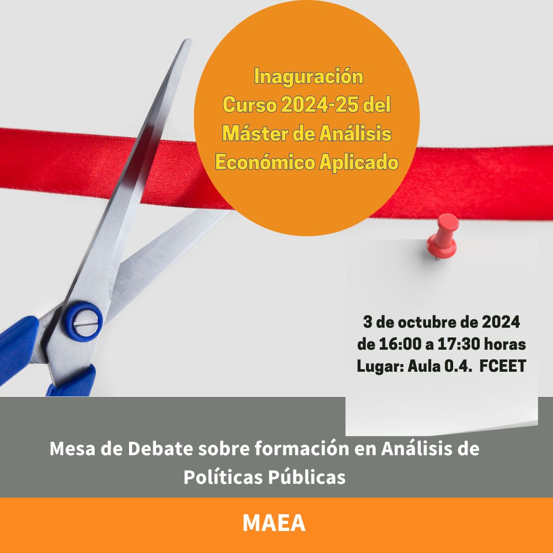 ⭕️ 16.00
📍Palabras de Bienvenida
📍Presentación de Optativas, Ciclo de Seminarios y Cursos Cortos

⭕️ 16.30
📍Mesa de Debate sobre formación en Análisis de Políticas Públicas

 ⭕️ 17.30h. Café                          
#FCEET #UAH #Master #MAEA #AnálisiEconómico