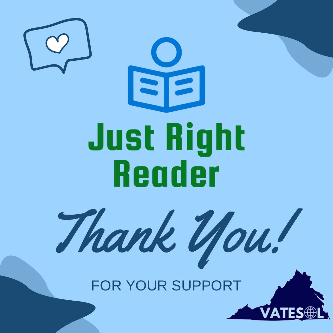Today we’re thanking our GOLD sponsors for helping to make #VATESOL24 a success!

<a href="/JustRightReader/">Just Right Reader</a> helps teachers accelerate reading achievement with over 750+ decodables mapped to a rigorous phonics progression in English and Spanish. Check them out at justrightreader.com!