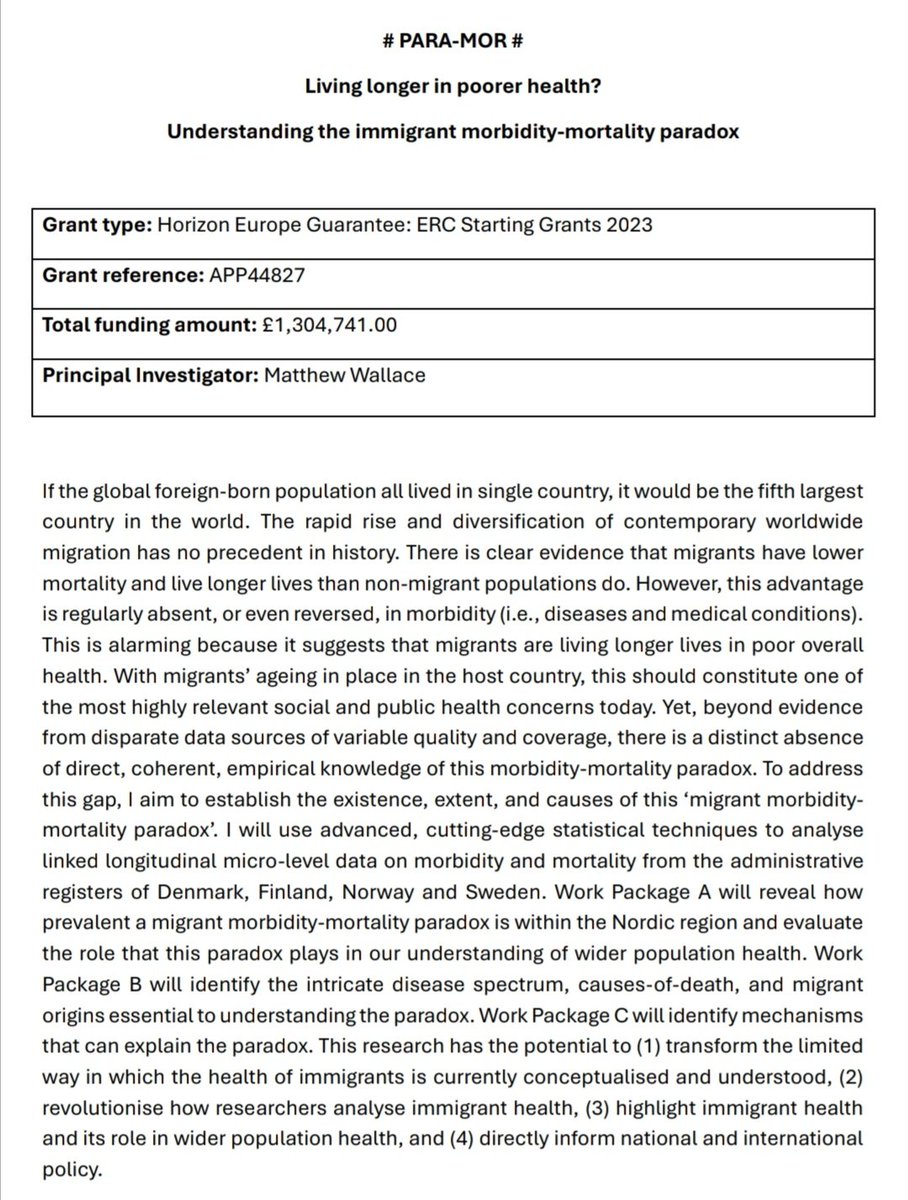 That also means I will be hiring! 3 X postdocs on multi-year contracts. If you are interested (or you know anyone interested) in migration, health, big secondary data, and/or advanced statistical methods please get in touch with me! Start date early 2025, adverts to come! (8/8)