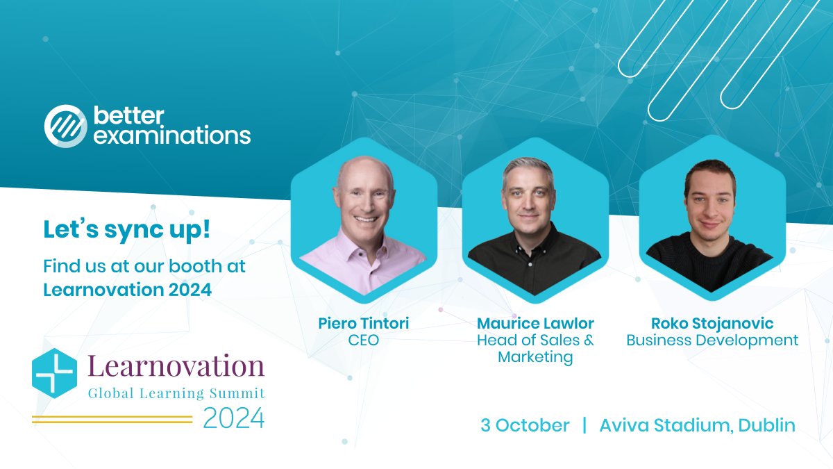 🚀 Tomorrow's the day! Meet our team at Learnovation 2024 - come and say hi to Piero Tintori, Maurice Lawlor and Roko Stojanovic, and learn how BetterExaminations can help you achieve digital transformation through our end-to-end eAssessment solution.

#events #Learnovation24