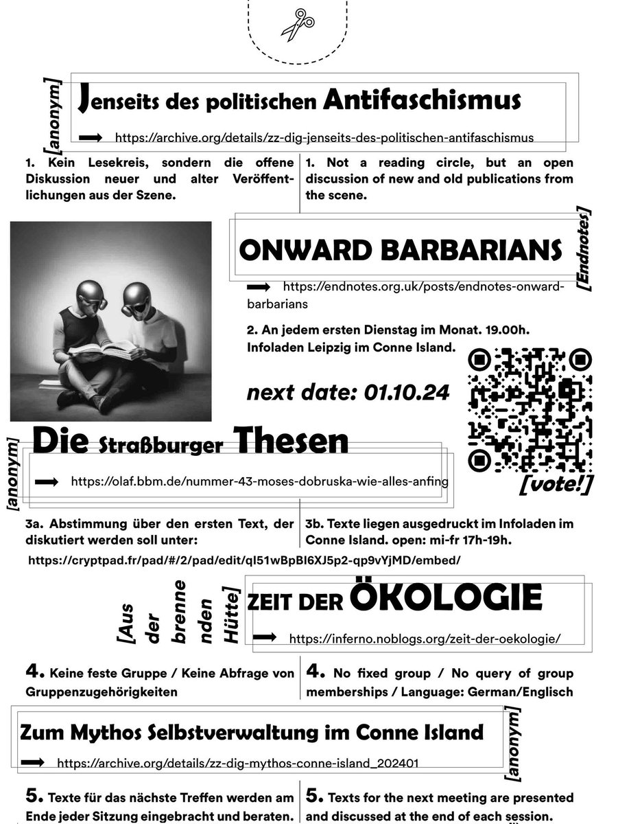 Wir starten ab kommender Woche eine neue Reihe: Jeden ersten Dienstag im Monat laden wir zur offenen Diskussion alter &amp; neuer Texte ein. Einige Vorschläge finden sich im Link und liegen ausgedruckt bei uns. Aber immer gilt: Ausgang offen.

knack.news/10789