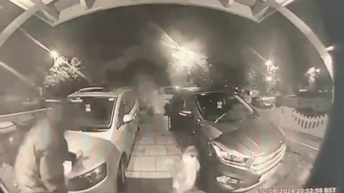 Moment man is SHOT in leg by masked intruder in front of screaming toddler - as man, 41, arrested trib.al/ZdFIVkz