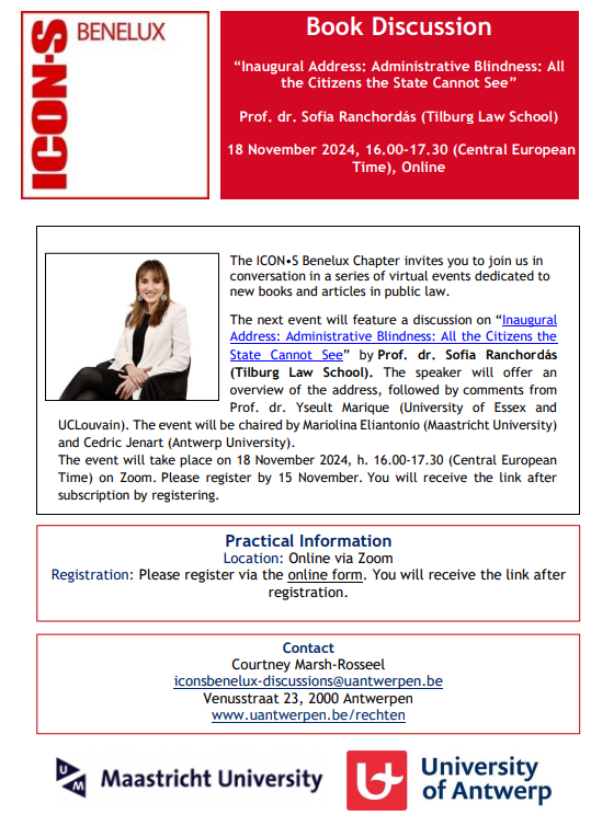 Get ready for our November event📚 with @SRanchordas on administrative blindness (see text here: papers.ssrn.com/sol3/papers.cf…) 

📅 18 November 
⏰ 16.00-17.30 
📍 Online 

➡ Register via this form: t.ly/3P0m2