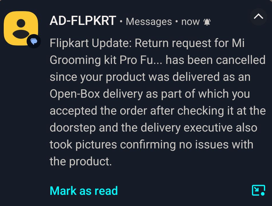 Manharleen_K's tweet photo. @flipkartsupport @flipkartsupport @Walmart Even after explaining that it was not open box delivery and delivery boy forced me to accept order I got this message. Can you show me a open box delivery proof? https://t.co/teG78SRQZY
