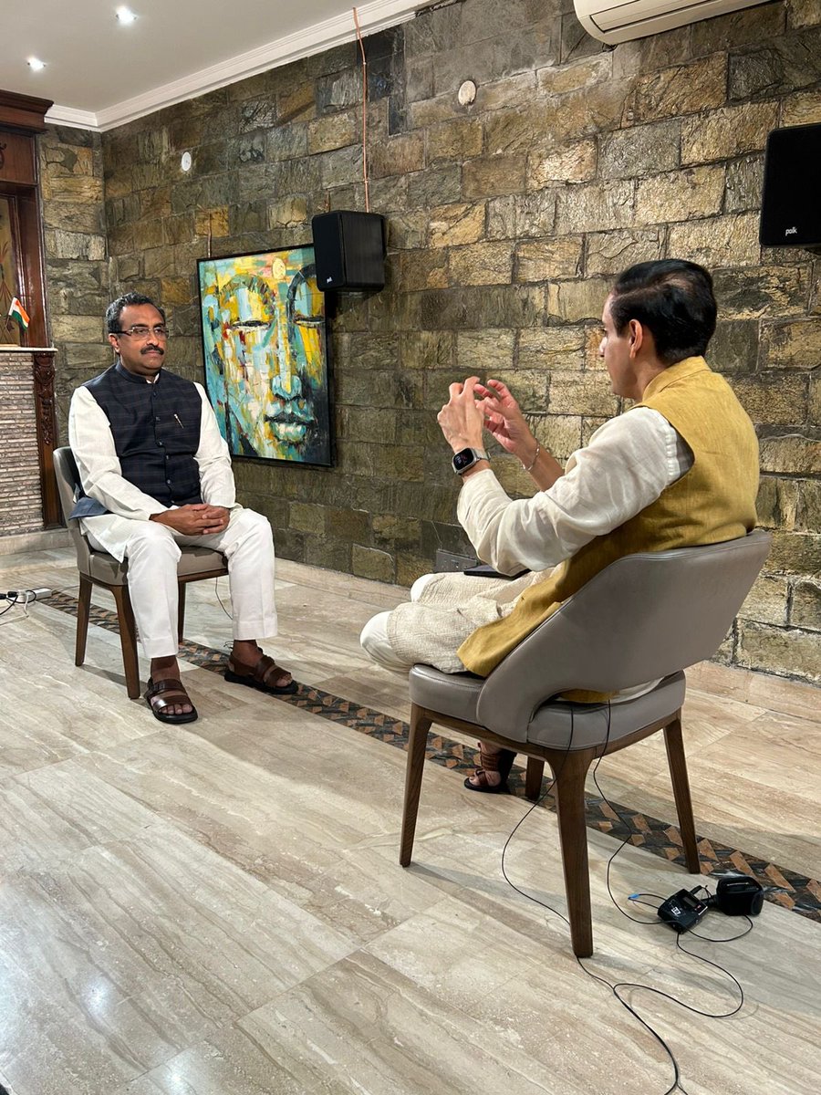 rahulkanwal's tweet image. First interview after his return from political exile. Senior @BJP4India leader and @RSSorg functionary @rammadhav_ breaks his silence on the Jammu &amp;amp; Kashmir elections and the larger political state of play. Watch Ram Madhav exclusive on @IndiaToday at 8:30 pm on #Newstrack