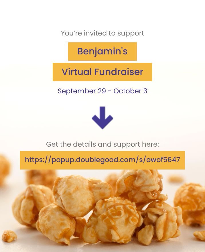 Hi! I’m doing a virtual fundraiser selling Double Good ultra-premium popcorn for 4 days from Sunday, Sep 29 - Thursday, Oct 3. Get all the details and support here: popup.doublegood.com/s/owof5647