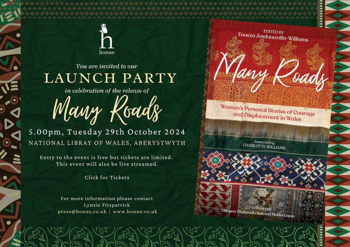 Join us on the 29th October in partnership with <a href="/NLWales/">National Library of Wales</a> to launch our latest title Many Roads, a collection of women's stories of courage and displacement in Wales. 

This event will be in person and streamed online. Tickets: linktr.ee/honnopress