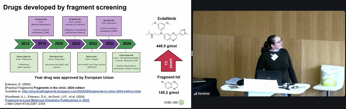 Genevieve Evans' short talk is about fragment screening data <a href="/PDBeurope/">Protein Data Bank</a> <a href="/ChEMBL/">ChEMBL Database</a>