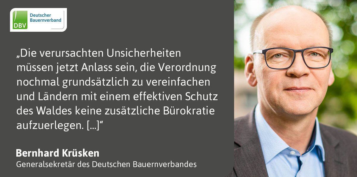 Die heutige Verschiebung der Entwaldungsverordnung (EUDR) ist nach Ansicht des Generalsekretärs des Deutschen Bauernverbandes, Bernhard Krüsken, überfällig. Krüsken: "Die Verschiebung kam gerade noch rechtzeitig." Mehr: bauernverband.de/presse-medien/…