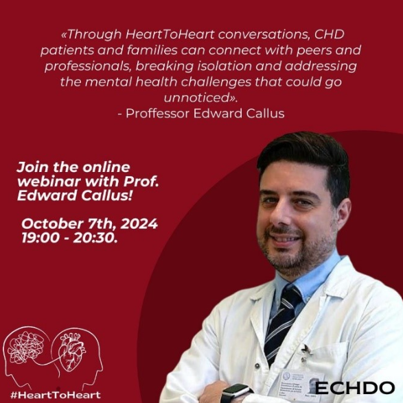 ECHDO (@echdoheart) on Twitter photo 📌 ECHDO members Webinar with Dr. Edward Callus 7 October.
*The link to the webinar has been sent to members via email, if you haven’t received an email please do not hesitate to contact us on info@echdo.eu.
#HeartToHeart #ECHDO #mentalhealthcampaign2024 #CHD 📌 ECHDO members Webinar with Dr. Edward Callus 7 October.
*The link to the webinar has been sent to members via email, if you haven’t received an email please do not hesitate to contact us on info@echdo.eu.
#HeartToHeart #ECHDO #mentalhealthcampaign2024 #CHD