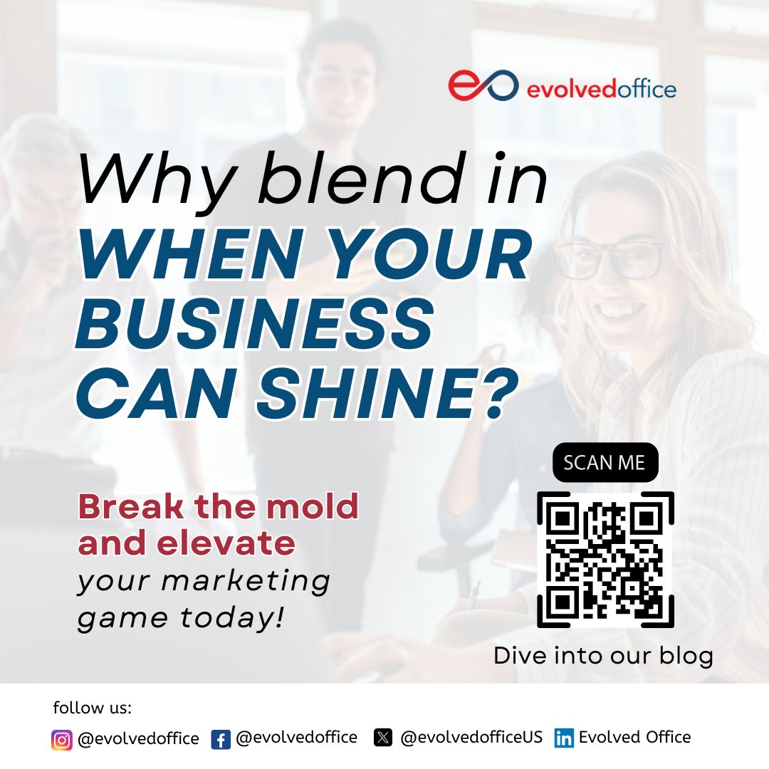 EvolvedOfficeUS's tweet image. Why fit in when you can shine? 🌟 Ditch the ordinary for a business strategy that's uniquely YOU. Ready? Dive into our blog: bit.ly/497WkCN #EvolvedOffice #GetEvolved #JustOnePlatform #BusinessGoals #DigitalMarketingMagic
