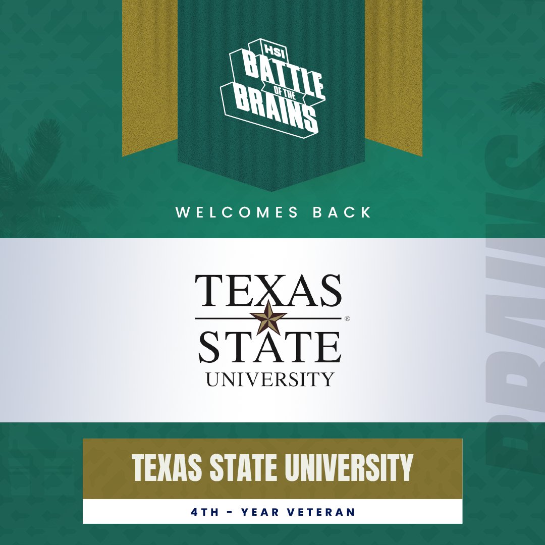 HSI Battle of the Brains (@hsibotbrains) on Twitter photo Texas State University (<a href="/txst/">Texas State University</a>) is back in the HSI Battle of the Brains for the 4th year running! Welcome back! #NuestroTiempo #HSIBotBrains #HispanicHeritageMonth Texas State University (<a href="/txst/">Texas State University</a>) is back in the HSI Battle of the Brains for the 4th year running! Welcome back! #NuestroTiempo #HSIBotBrains #HispanicHeritageMonth