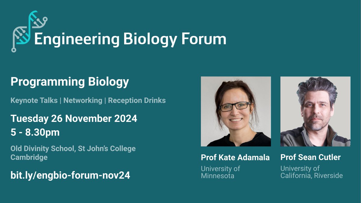 EngBio IRC (@engbioirc) on Twitter photo Register for our EngBio Forum 26 Nov with talks from pioneering SynCell biologist <a href="/KateAdamala/">Kate Adamala</a> and renowned plant biologist Sean Cutler <a href="/cutlersr/">Sean Cutler</a> They will be exploring how we can programme biology, from engineering plant phenotypes to building cells 👉 loom.ly/-WaI2es Register for our EngBio Forum 26 Nov with talks from pioneering SynCell biologist <a href="/KateAdamala/">Kate Adamala</a> and renowned plant biologist Sean Cutler <a href="/cutlersr/">Sean Cutler</a> They will be exploring how we can programme biology, from engineering plant phenotypes to building cells 👉 loom.ly/-WaI2es