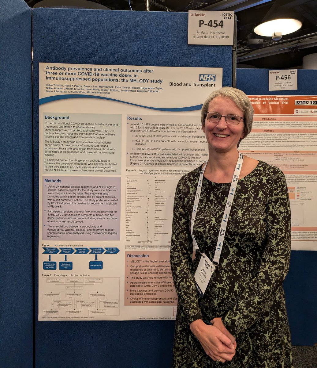 Clinical Trials Unit (@nhsbt_ctu) on Twitter photo Helen's poster at #ICTMC2024 is looking at antibody prevalence and clinical outcomes after 3 or more COVID-19 vaccine doses in immunosuppressed populations: <a href="/MELODYStudyUK/">MELODY Study</a> π Helen's poster at #ICTMC2024 is looking at antibody prevalence and clinical outcomes after 3 or more COVID-19 vaccine doses in immunosuppressed populations: <a href="/MELODYStudyUK/">MELODY Study</a> π