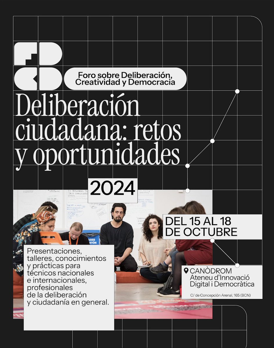 The Forum on Deliberation, Creativity &amp; Democracy is coming to Barcelona! 🇪🇸  

Oct 15-18, the Canòdrom will host workshops, discussions, and projects on citizen participation, equality, freedom - and more! 

Learn more: journal.platoniq.net/en/wilder-jour…