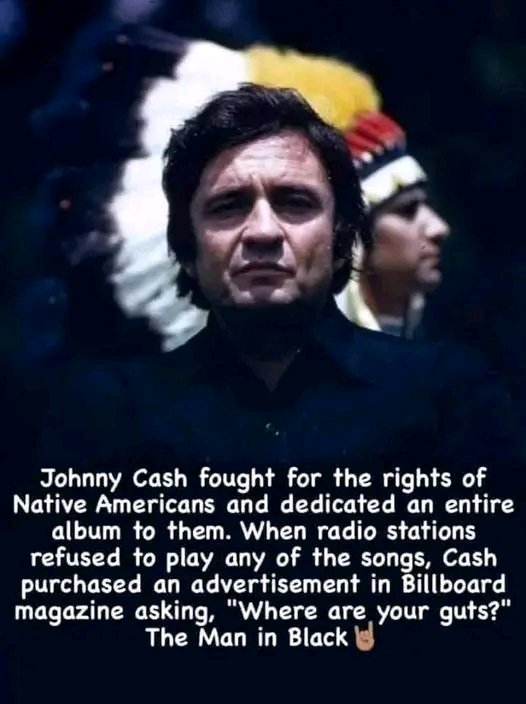 For his entire career, Cash was an outspoken supporter of Native American rights, challenging the traditional country image of the conquering cowboy. On the International Day of the World's Indigenous Peoples, we remember those who were here first.