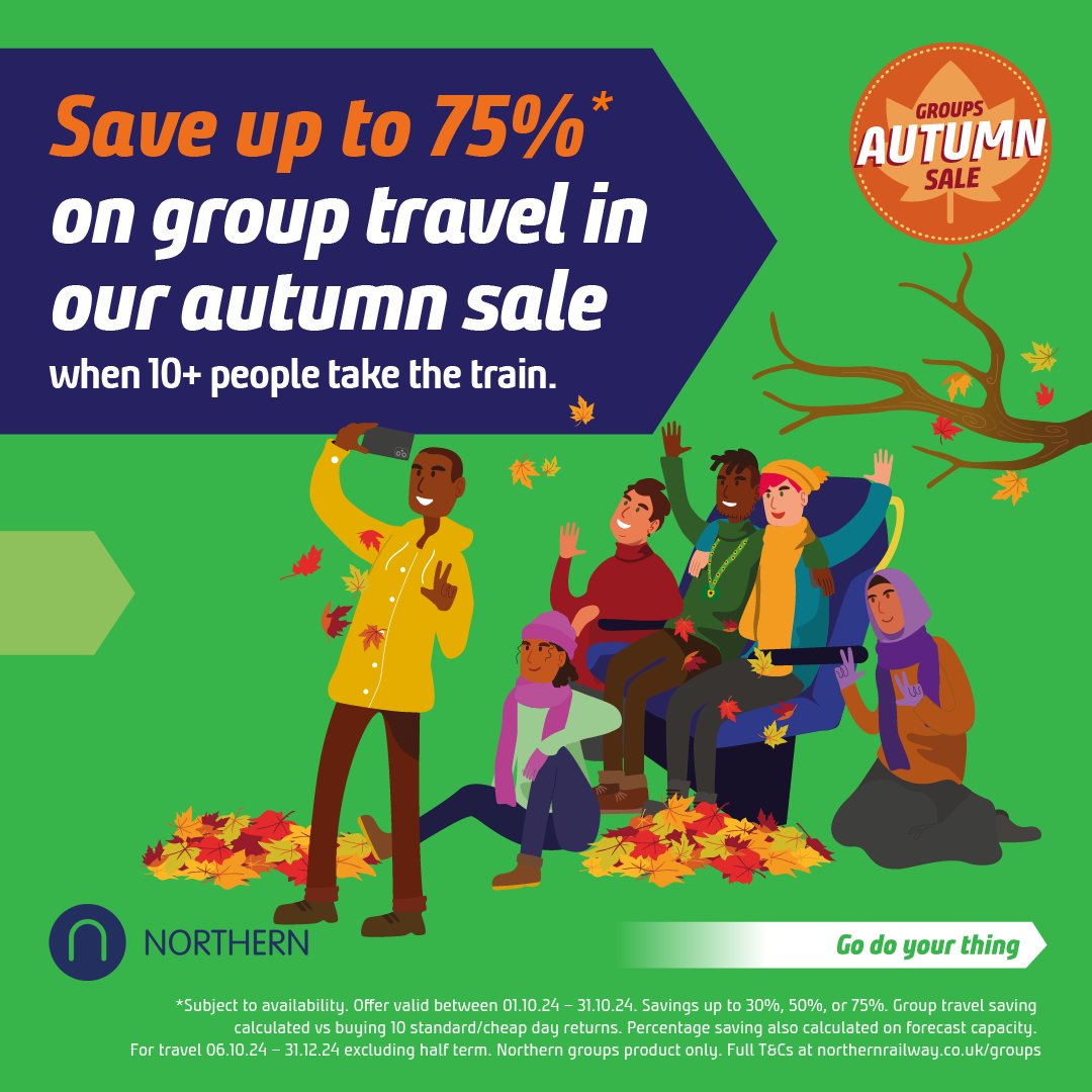 Visit Peak District & Derbyshire (@vpdd) on Twitter photo Groups can save up to 75% on train travel into the #PeakDistrict this autumn! ๐๐ <a href="/northernassist/">NORTHERN ๐</a> are offering huge savings in their Groups Autumn sale for travel up to 31st Dec. Grab your group and book online at bit.ly/4gFNHUY before 31st Oct.
T&Cโs apply. Groups can save up to 75% on train travel into the #PeakDistrict this autumn! ๐๐ <a href="/northernassist/">NORTHERN ๐</a> are offering huge savings in their Groups Autumn sale for travel up to 31st Dec. Grab your group and book online at bit.ly/4gFNHUY before 31st Oct.
T&Cโs apply.
