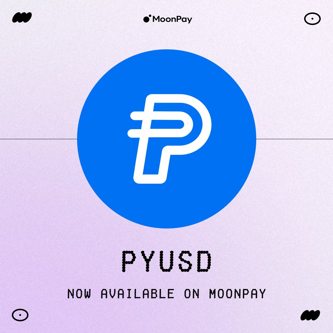 PYUSD, the new stablecoin from PayPal, is now on MoonPay! 💰 PYUSD on  Ethereum (today) and Solana (soon) 🎉 On the only on-ramp that lets you buy  crypto using your PayPal account