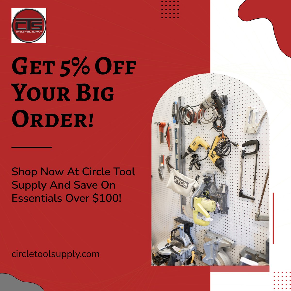CircleTool's tweet image. 🔧 Don&apos;t miss out on our exclusive offer at Circle Tool Supply! 

For a limited time, enjoy **5% off** on all orders over **$100**! 
Whether you&apos;re a seasoned professional or a #DIY enthusiast, high-quality tools are vital for your projects.
circletoolsupply.com