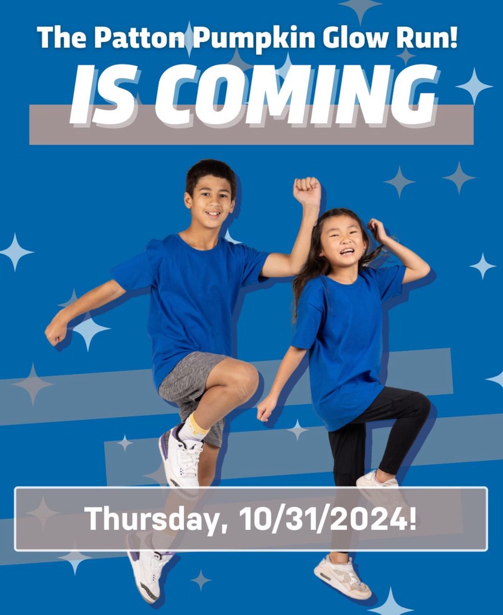 Patton Elementary (@patton_pioneers) on Twitter photo 🎉BIG NEWS! 🎉 Our Patton Pumpkin Glow Run fundraiser kicks off soon! We’re raising $35,000 for funding a part time interventionist and instructional materials. #supportourschool
💻 Sign up MyBooster.com – 10/09
🎉 Kickoff in school – 10/23
👟 Event Day – 10/31 🎉BIG NEWS! 🎉 Our Patton Pumpkin Glow Run fundraiser kicks off soon! We’re raising $35,000 for funding a part time interventionist and instructional materials. #supportourschool
💻 Sign up MyBooster.com – 10/09
🎉 Kickoff in school – 10/23
👟 Event Day – 10/31