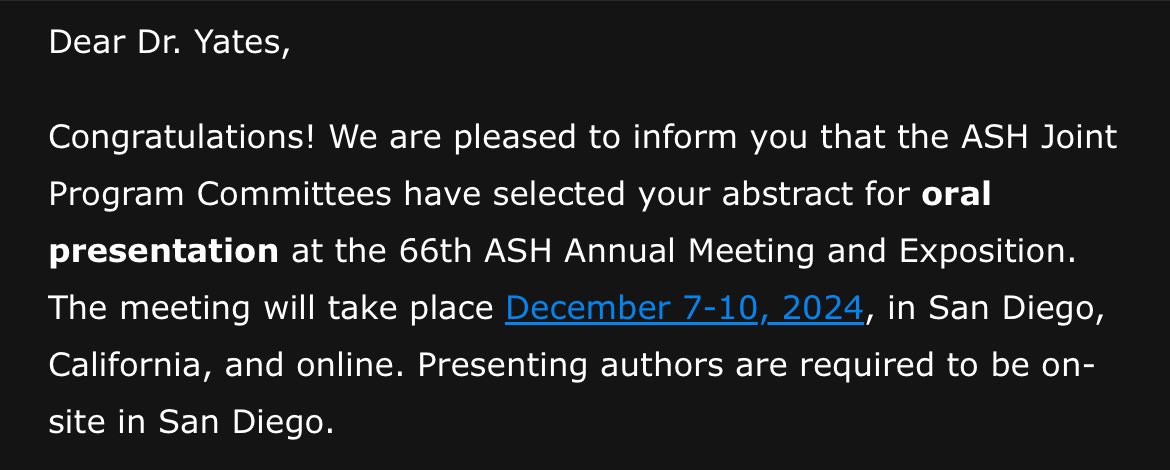 Anand Patel (@anand_88_patel) on Twitter photo Congrats to <a href="/LeahGoldberg20/">Leah Goldberg</a> & <a href="/andrewthepalmer/">Andrew Palmer</a> for their #ASH24 abstract poster acceptances!
Also a huge shoutout to @SamuelJYates <a href="/Dr_RoryShallis/">Rory M. Shallis, MD</a> for being selected for an oral abstract!
Excited to share more about these projects in a few weeks Congrats to <a href="/LeahGoldberg20/">Leah Goldberg</a> & <a href="/andrewthepalmer/">Andrew Palmer</a> for their #ASH24 abstract poster acceptances!
Also a huge shoutout to @SamuelJYates <a href="/Dr_RoryShallis/">Rory M. Shallis, MD</a> for being selected for an oral abstract!
Excited to share more about these projects in a few weeks