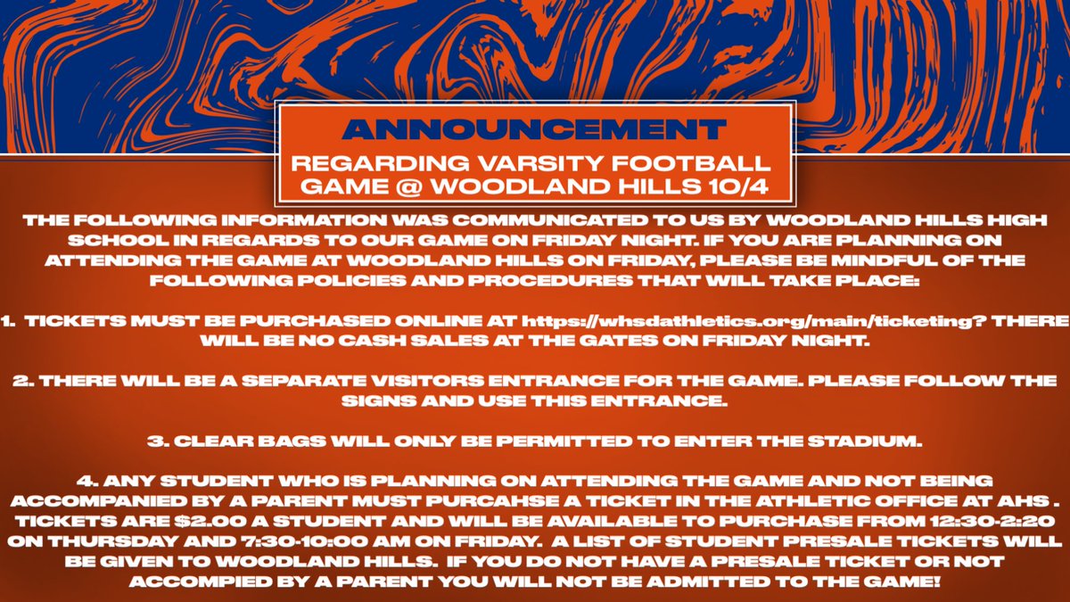 Attached is some news we received today from Woodland Hills concerning attending the game on Friday. #RiverHawksPride