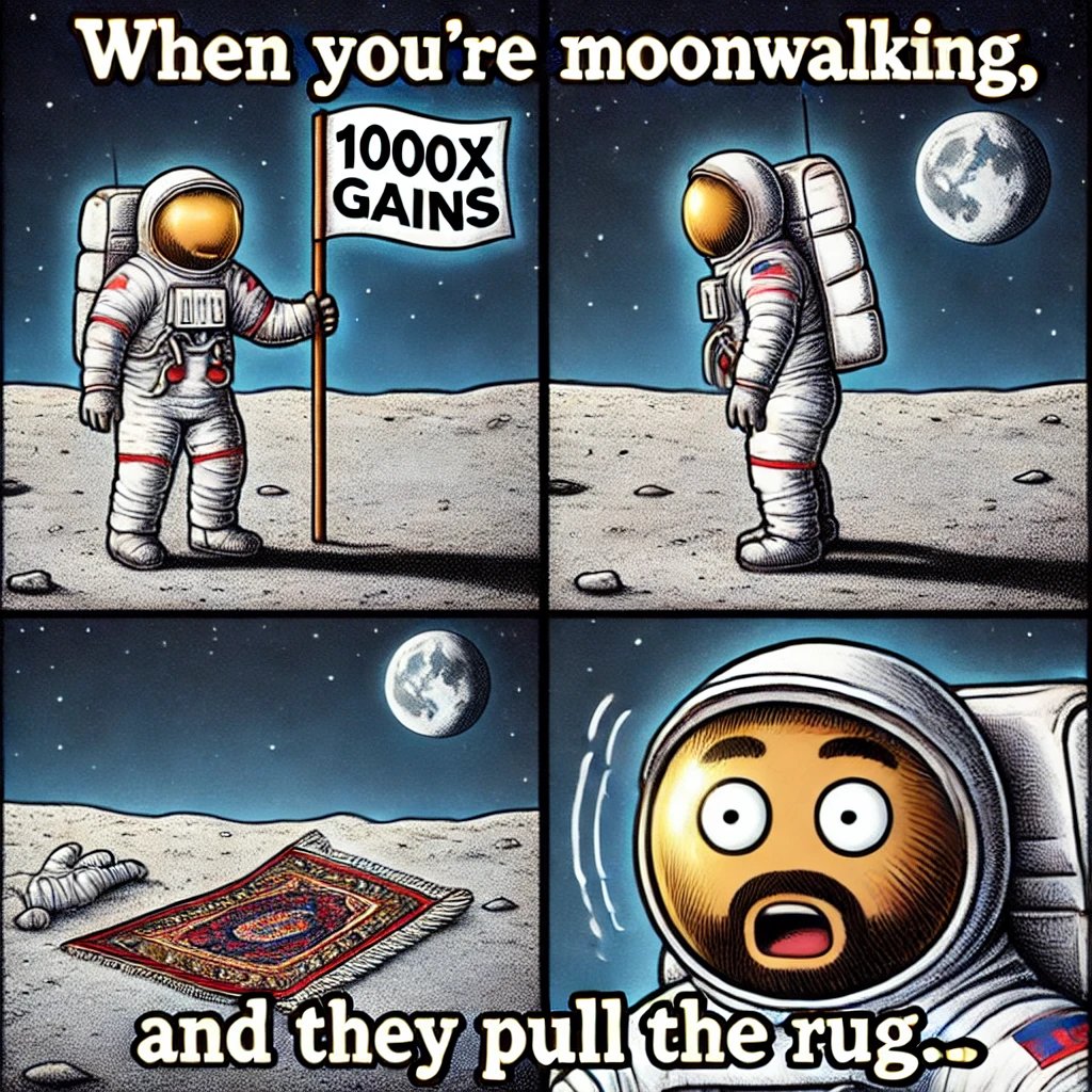 SHADOWDENNIS86's tweet image. &quot;When you&apos;re out here moonwalking to 1000x gains and suddenly realize... you&apos;re standing on a rug 😬🚀 #RugPulled #CryptoLife #ToTheMoonAndBack&quot;