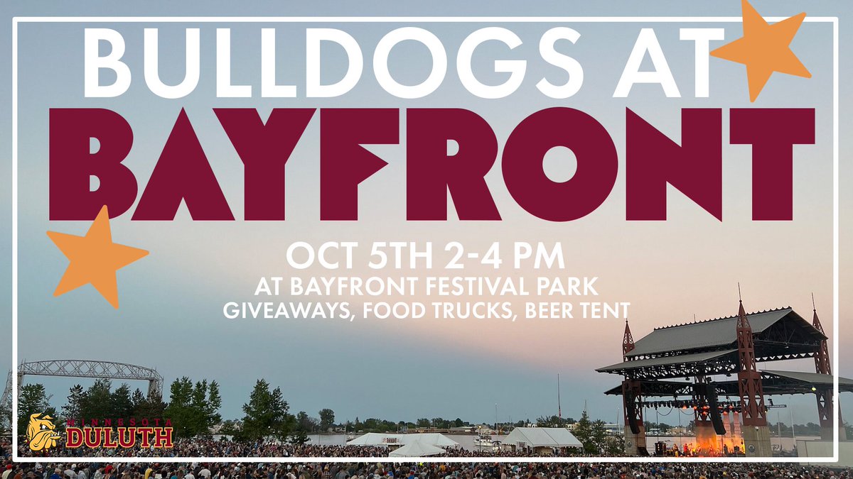 UMDBulldogs's tweet photo. Fans are encouraged to come early for a pre-game "tailgate" atmosphere on the entrance to Bayfront Festival Park. Help the Bulldogs drop the puck on Saturday! First 250 fans to park at Bayfront will receive a voucher for a free beverage as well as a UMD Bulldog bucket hat.

More info: https://t.co/tGdQ9RvU9H