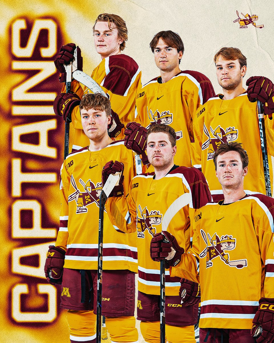 A lot of leaders = A lot of letters

Introducing our 2024-25 Leadership Group 🫡

Ryan Chesley - C
Mike Koster - C
Mason Nevers - C
Jimmy Snuggerud - C
Aaron Huglen - A
Cal Thomas - A

📰: z.umn.edu/9uns