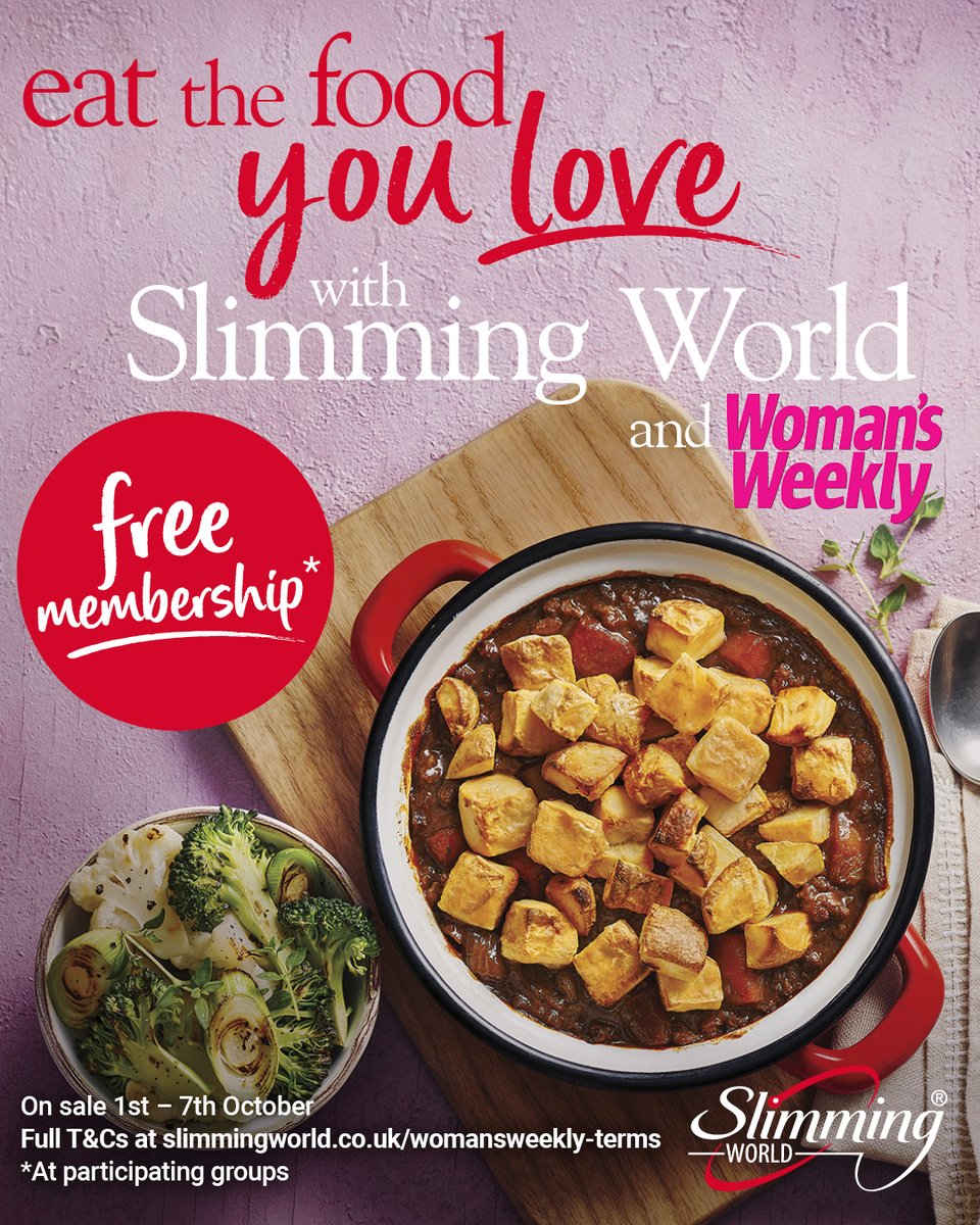 SlimmingWorld's tweet photo. Feel your best this sparkly season with Slimming World 🙌! In this week’s issue of Woman’s Weekly, you’ll find a voucher for free group membership or £5/€9 off the price of our Slimming World Online Silver package ✨. https://t.co/171IlpKDCv
