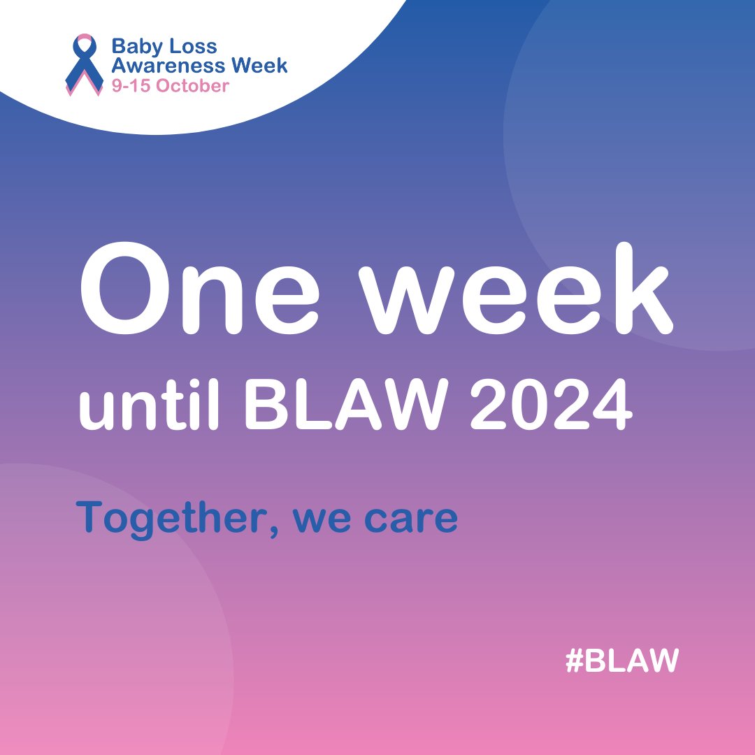 There is 1 week to go until #BLAW2024 💖💙

This year's theme, Together we care, is centred on the message that self-care is the most important way to show we care. 

It’s essential if we are going to raise awareness of pregnancy and baby loss. 

➡️ babyloss-awareness.org/support