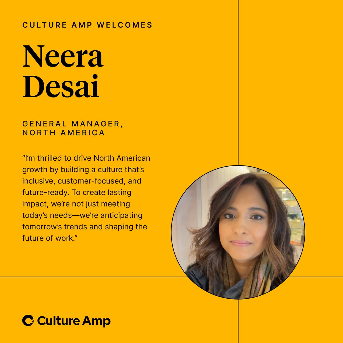 We’re thrilled to welcome Neera Desai, a seasoned tech and business leader, to Culture Amp! With her extensive leadership experience and forward-thinking approach, Neera will help drive growth and innovation in North America. Learn more about Neera here: bit.ly/3Yb62lW