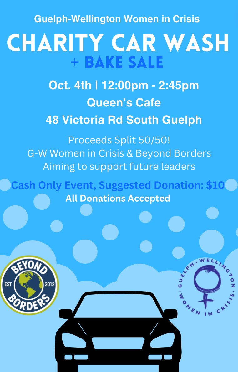 gwwic's tweet image. Thank you to Beyond Borders for supporting our work and for inspiring Guelph's future leaders to get invested in their community. 

Shine up your car for a good cause and pick up some baked goods while you're there!

#carwash #futureleaders #goodcause