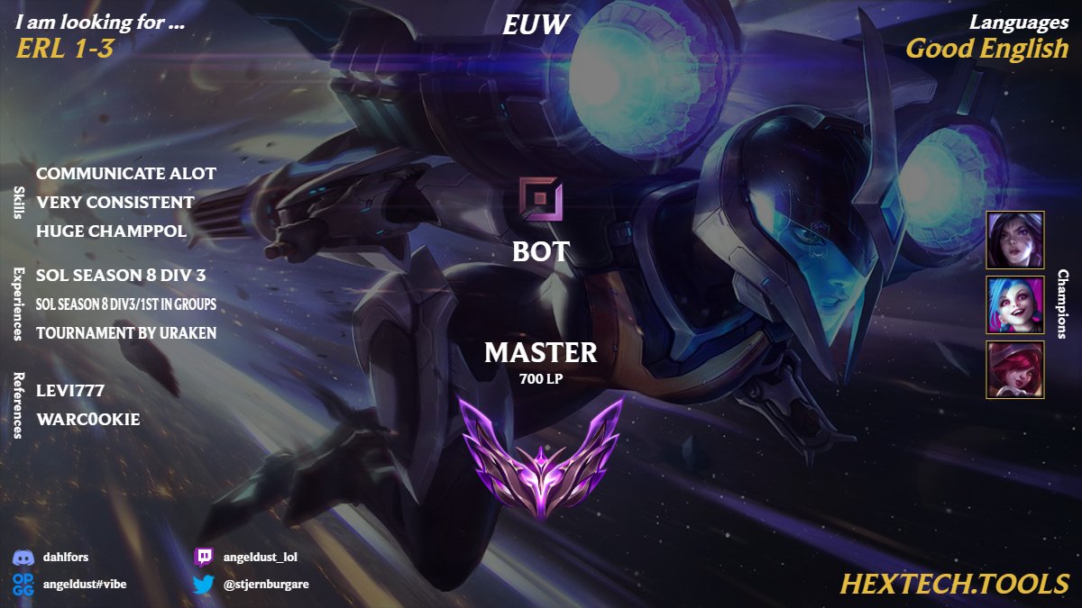 Ruby_euw's tweet photo. Hello!
After a while without a team iam now looking to find a new one!
- 19 years old
- Peak 768 LP ADC
- I will consider any offer
- For more information contact me here on twitter or on Discord (User: dahlfors) https://t.co/hZqYW9XEGH