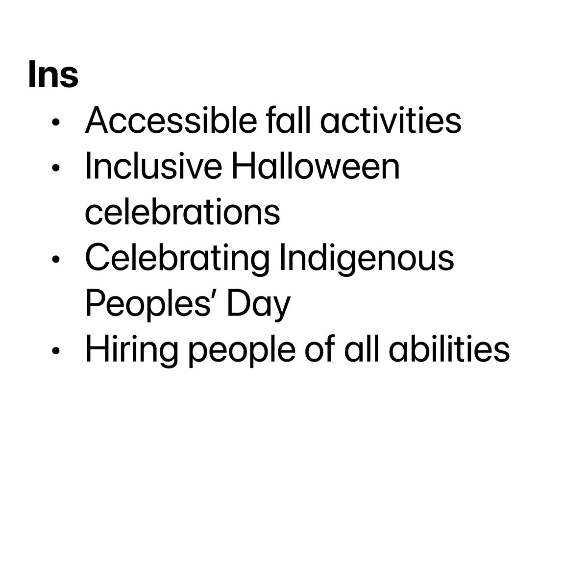 MassAbility_MA's tweet photo. Let’s get spooky—and inclusive—this October 👻

Swipe for our ins + outs this month 🎃🍁

#OctoberInsAndOuts #Accessibility #Halloween #Inclusivity #DisabilityCommunity https://t.co/xZXm5xHk8G